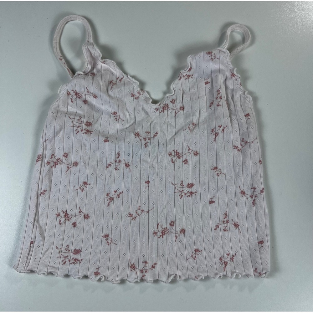 Brandy Melville‎ Floral Tank Top Ribbed Ruffle Trim Cami Size 2